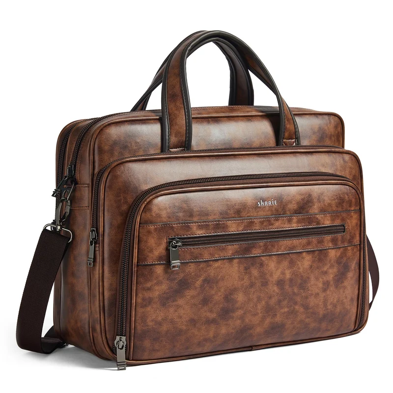 Shrrie Leder Messenger Tasche für Männer und Frauen 17 Zoll Leder Laptop Tasche, wasserdichte grosse